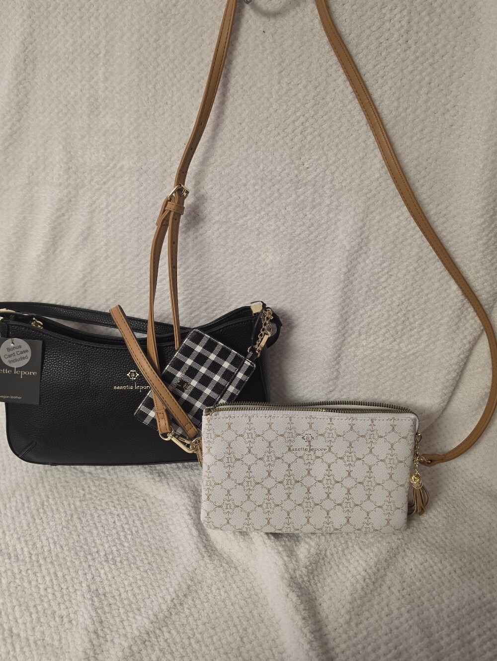 Nanette Lepore Bag Bundle 2pc NWT Black Baguette & NWOT Ivory Crossbody